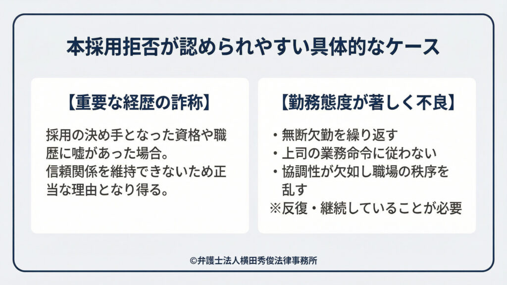 重要な経歴の詐称 勤務態度が著しく不良
