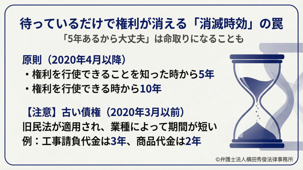 権利行使を知った時５年　権利行使できる時から１０年