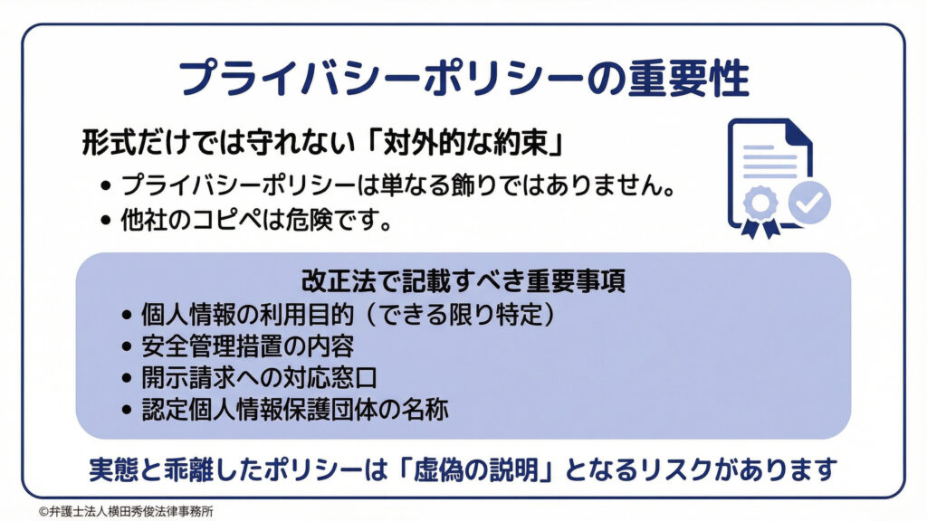 プライバシーポリシーの重要性　他社のコピペは危険
