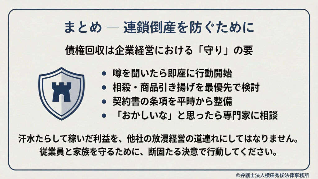 連鎖倒産を防ぐために 債権回収は企業経営における「守り」の要